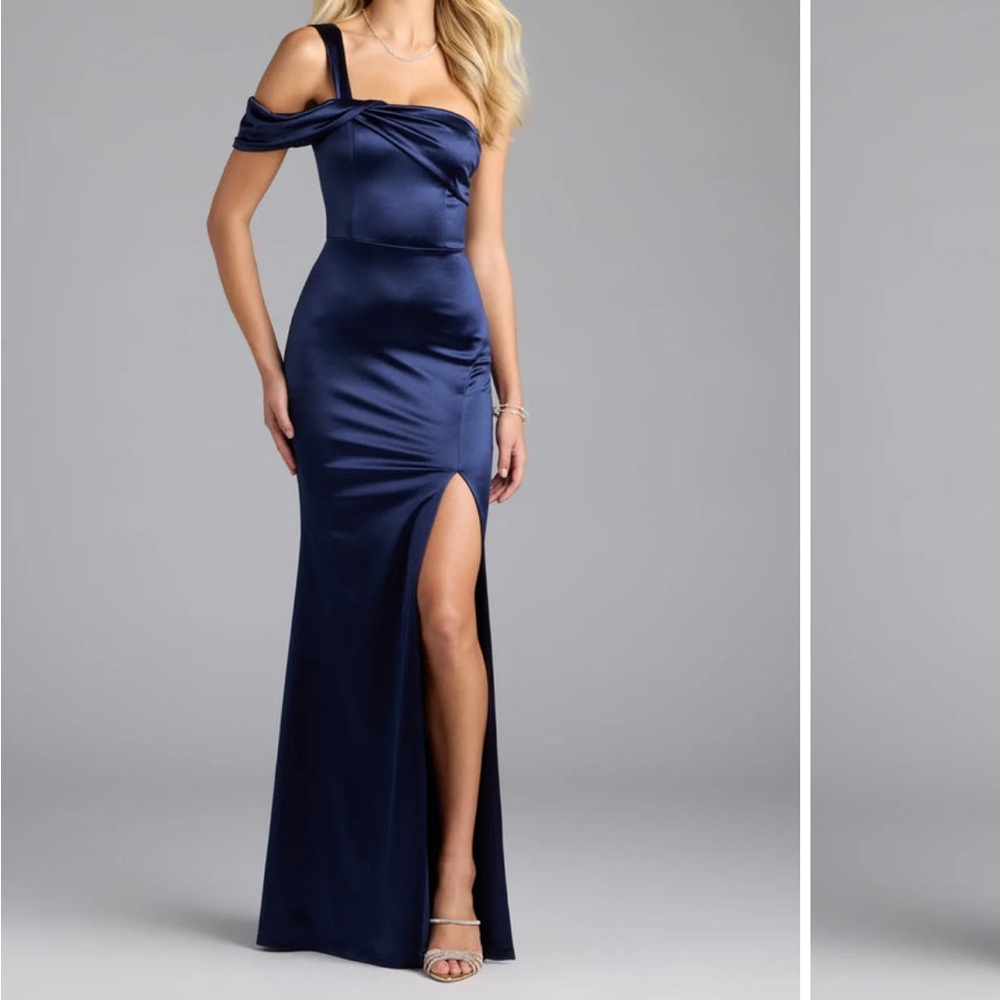 Windsor Navy One-Shoulder Gown